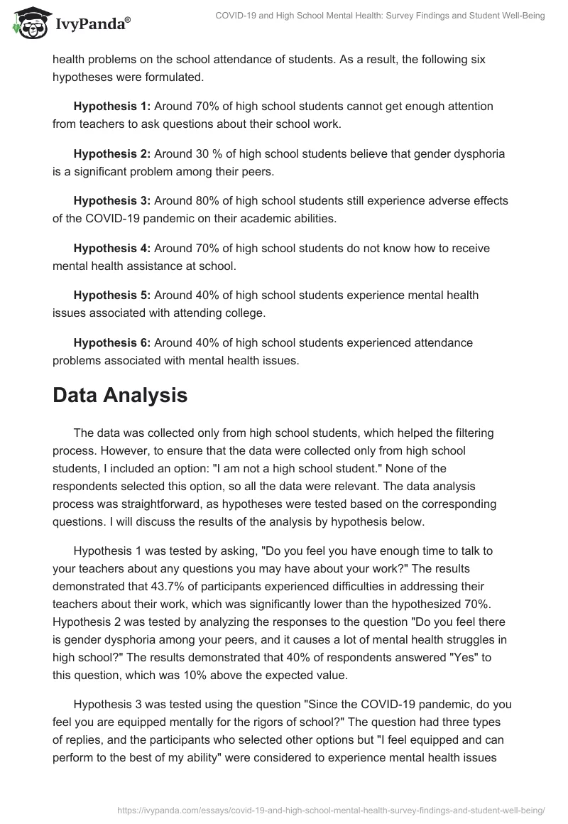 COVID-19 and High School Mental Health: Survey Findings and Student Well-Being. Page 2