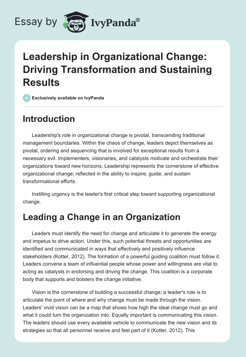 Leadership in Organizational Change: Driving Transformation and Sustaining Results. Page 1