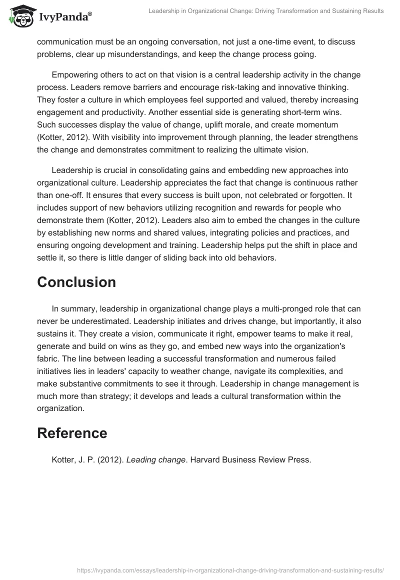 Leadership in Organizational Change: Driving Transformation and Sustaining Results. Page 2