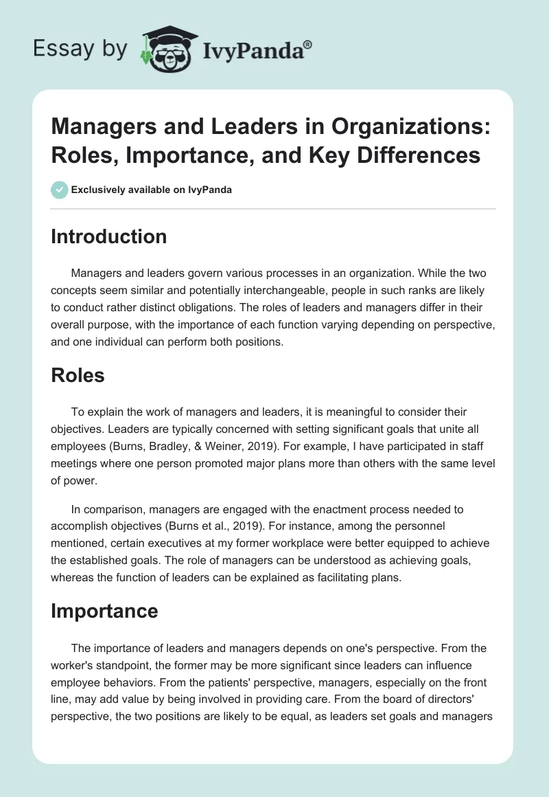 Managers and Leaders in Organizations: Roles, Importance, and Key Differences. Page 1