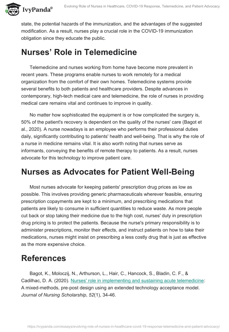 Evolving Role of Nurses in Healthcare, COVID-19 Response, Telemedicine, and Patient Advocacy. Page 2