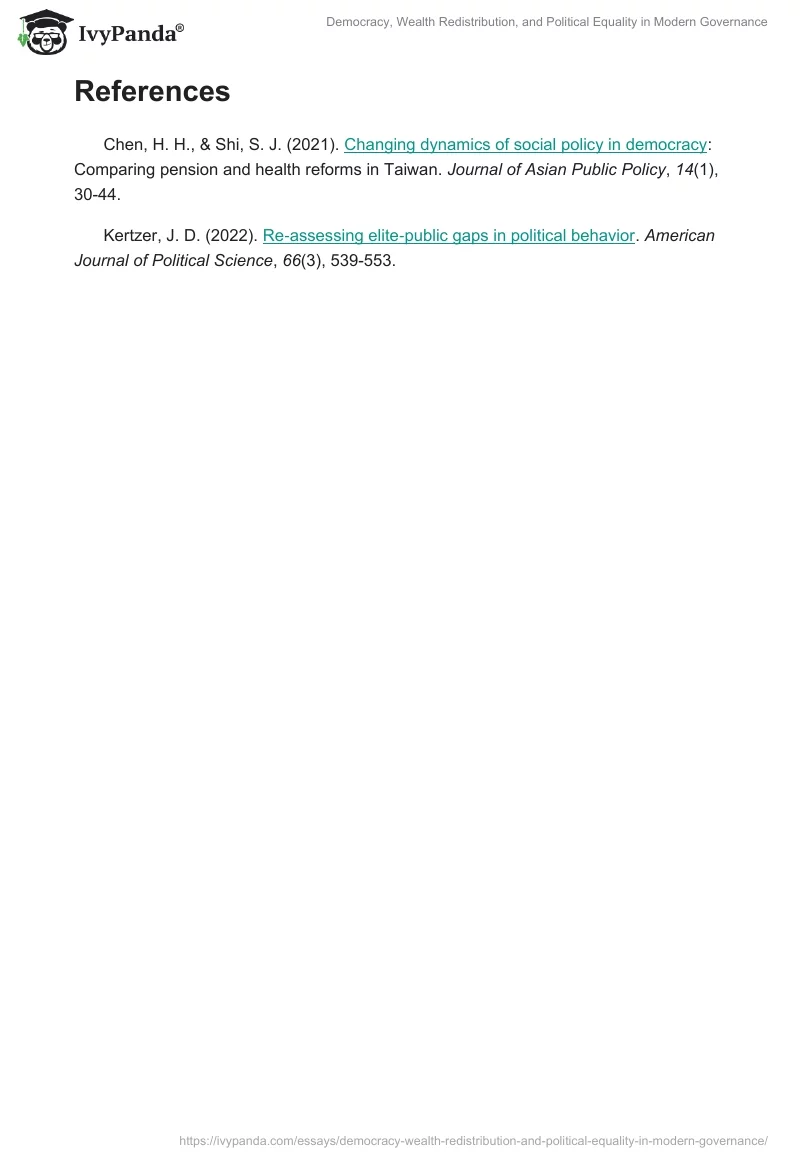 Democracy, Wealth Redistribution, and Political Equality in Modern Governance. Page 2