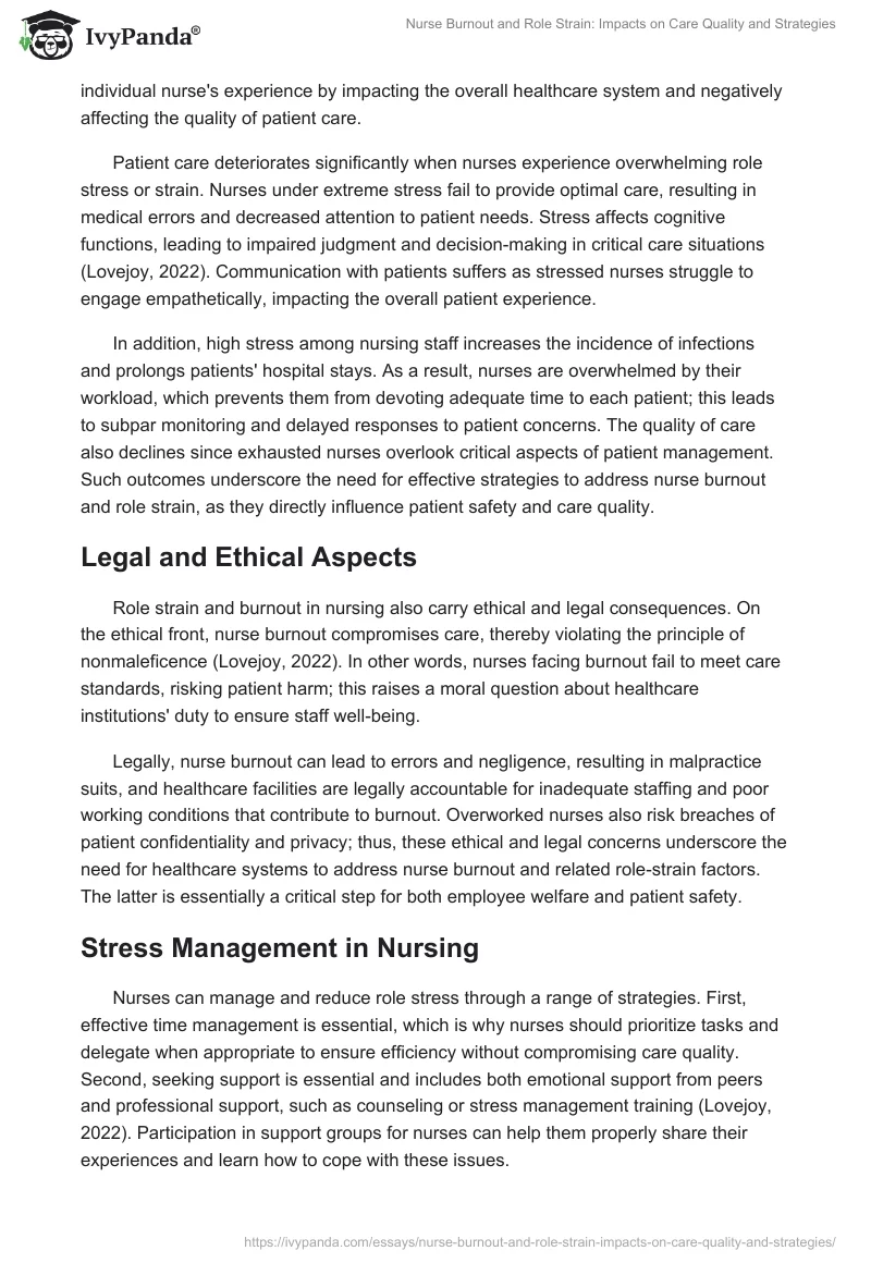 Nurse Burnout and Role Strain: Impacts on Care Quality and Strategies. Page 2