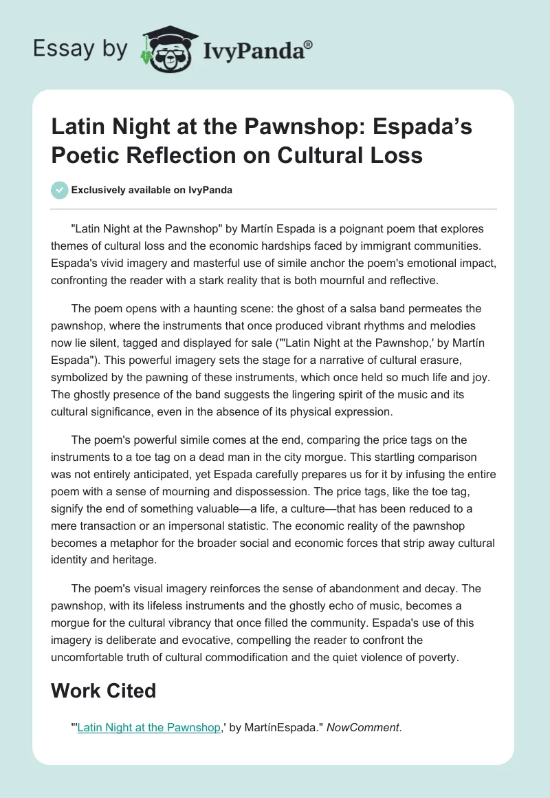 Latin Night at the Pawnshop: Espada’s Poetic Reflection on Cultural Loss. Page 1