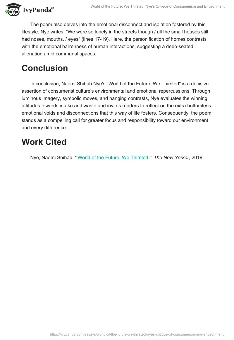 World of the Future, We Thirsted: Nye’s Critique of Consumerism and Environment. Page 2