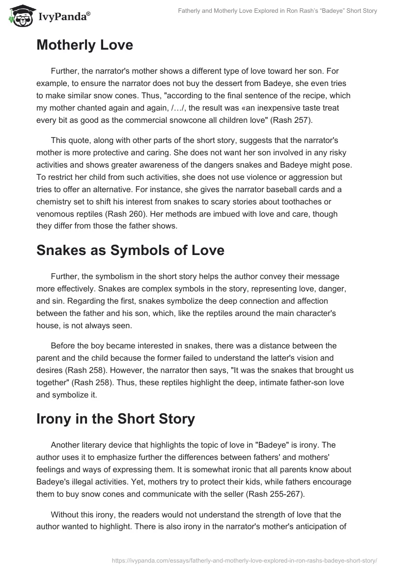Fatherly and Motherly Love Explored in Ron Rash’s “Badeye” Short Story. Page 2