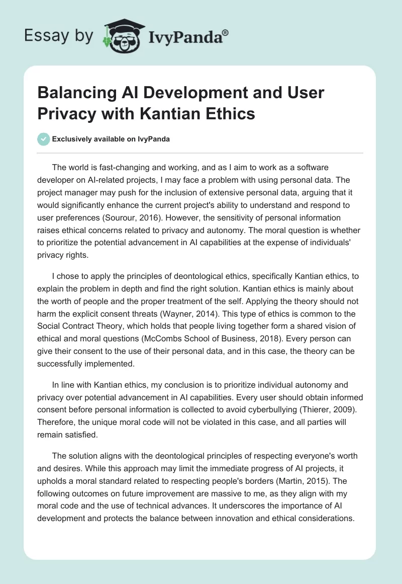 Balancing AI Development and User Privacy with Kantian Ethics. Page 1