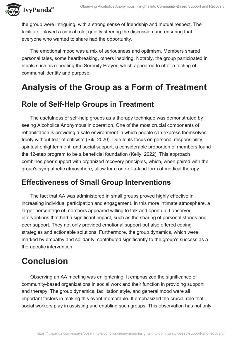 Observing Alcoholics Anonymous: Insights into Community-Based Support and Recovery. Page 2