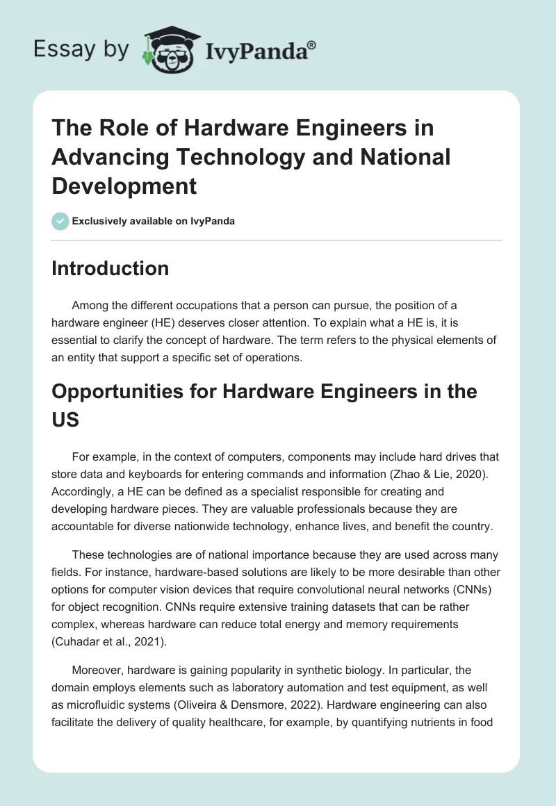 The Role of Hardware Engineers in Advancing Technology and National Development. Page 1