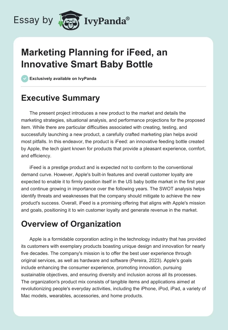 Marketing Planning for iFeed, an Innovative Smart Baby Bottle. Page 1
