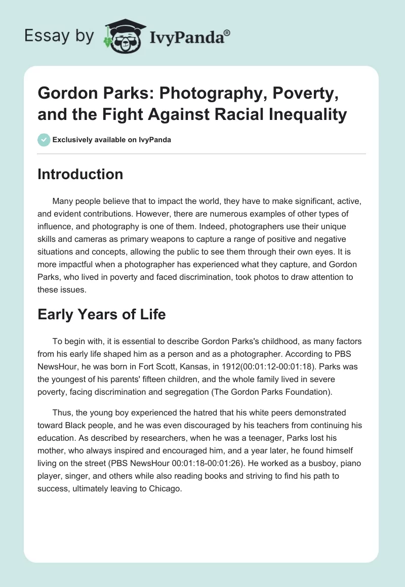 Gordon Parks: Photography, Poverty, and the Fight Against Racial Inequality. Page 1