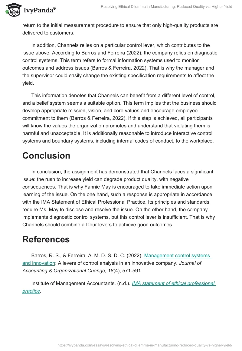 Resolving Ethical Dilemma in Manufacturing: Reduced Quality vs. Higher Yield. Page 2
