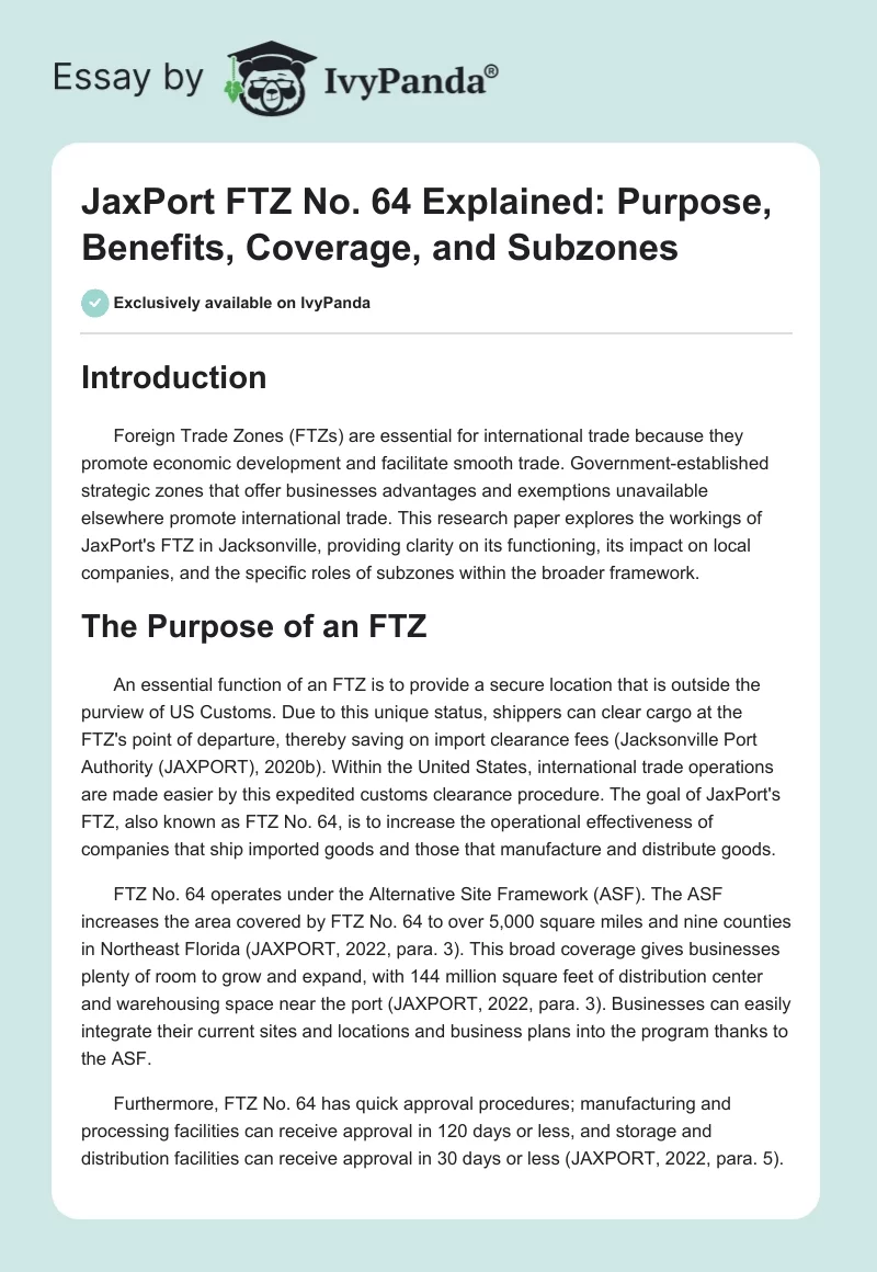 JaxPort FTZ No. 64 Explained: Purpose, Benefits, Coverage, and Subzones. Page 1