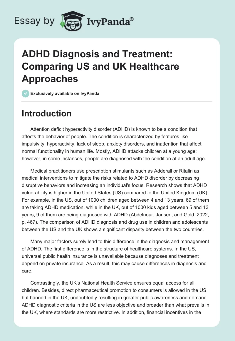 ADHD Diagnosis and Treatment: Comparing US and UK Healthcare Approaches. Page 1