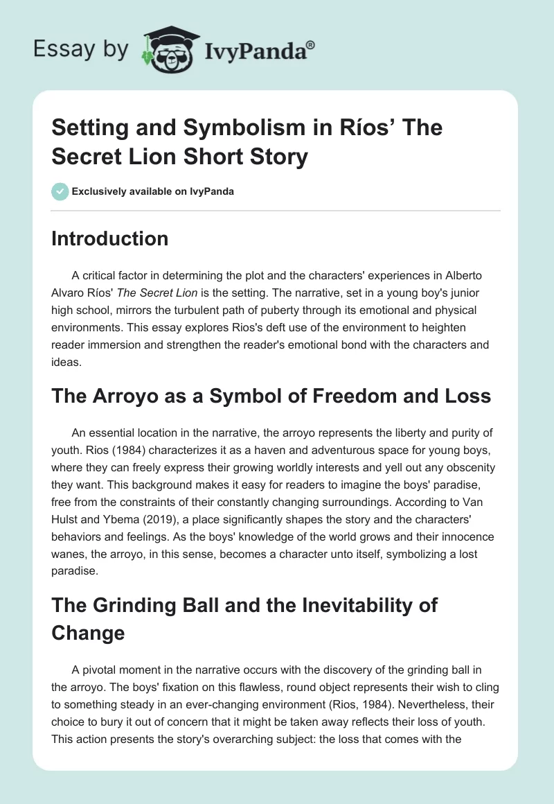 Setting and Symbolism in Ríos’ The Secret Lion Short Story. Page 1