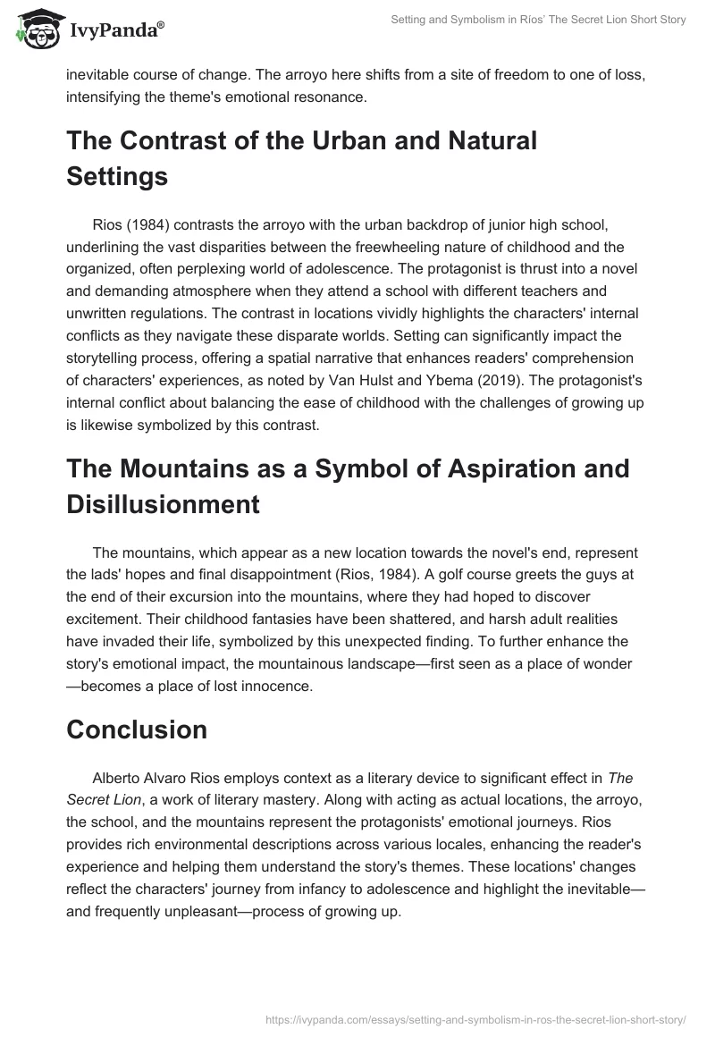 Setting and Symbolism in Ríos’ The Secret Lion Short Story. Page 2