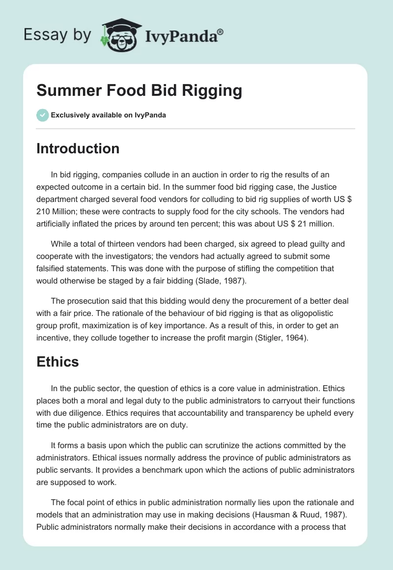 Summer Food Bid Rigging. Page 1