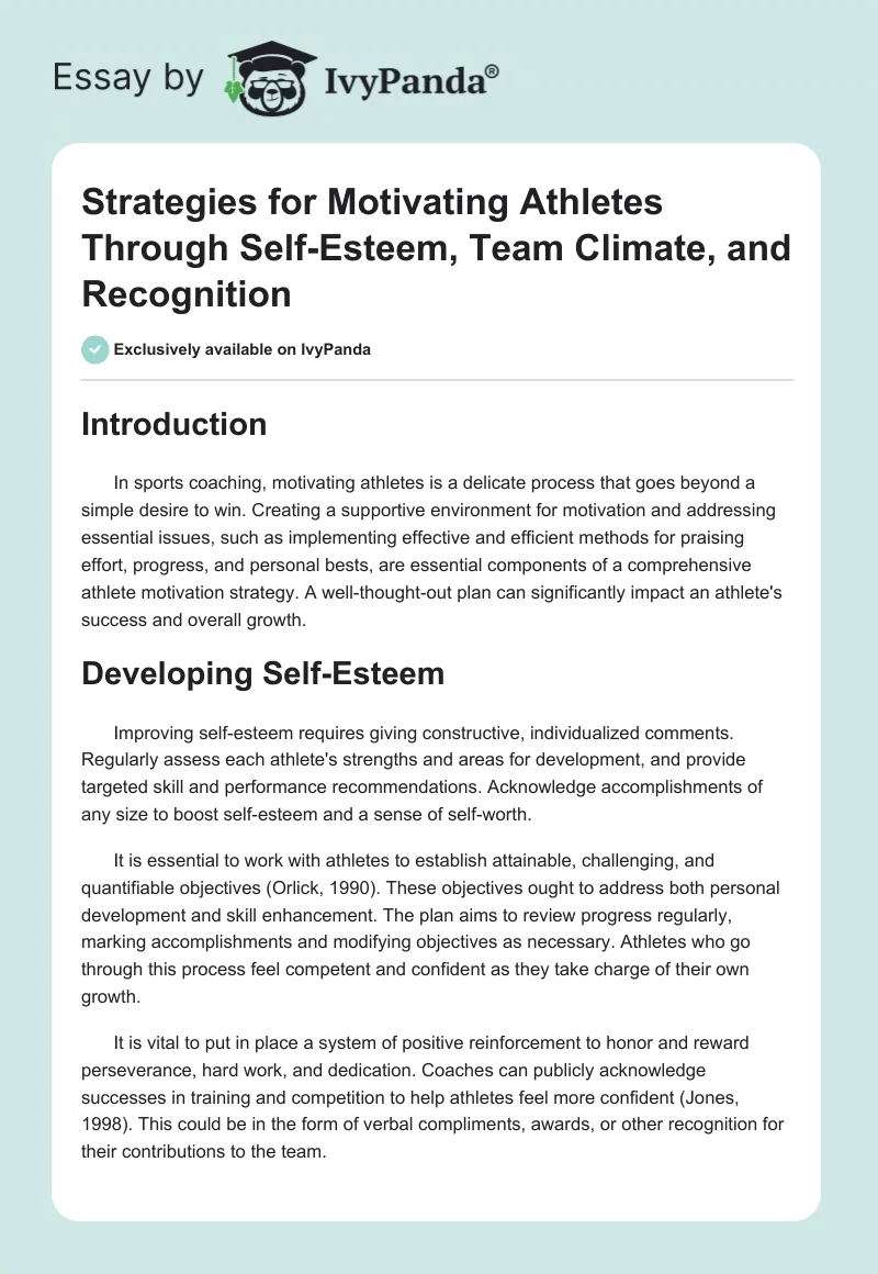 Strategies for Motivating Athletes Through Self-Esteem, Team Climate, and Recognition. Page 1