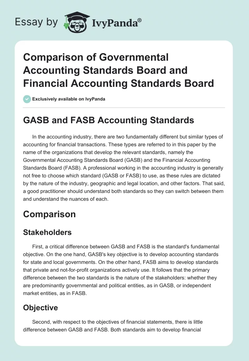 Comparison of Governmental Accounting Standards Board and Financial Accounting Standards Board. Page 1