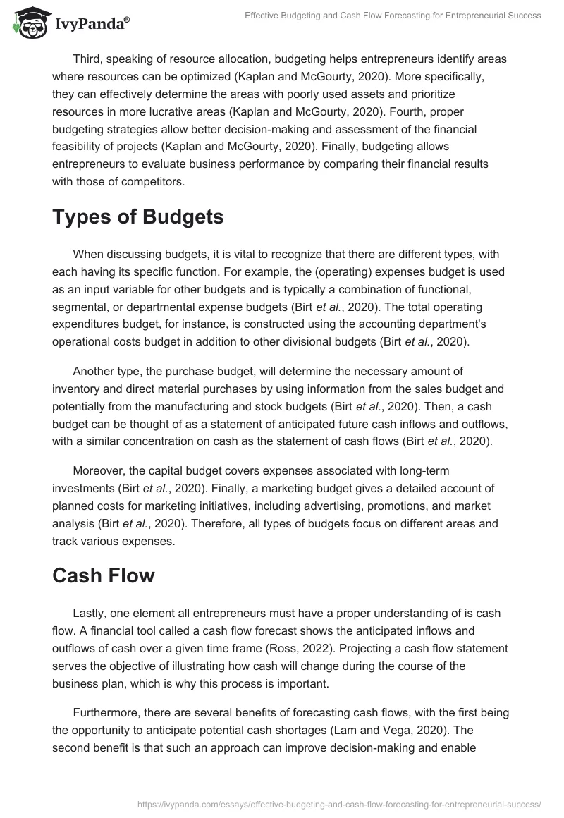 Effective Budgeting and Cash Flow Forecasting for Entrepreneurial Success. Page 2