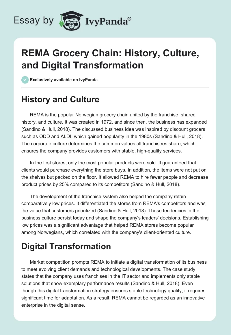 REMA Grocery Chain: History, Culture, and Digital Transformation. Page 1