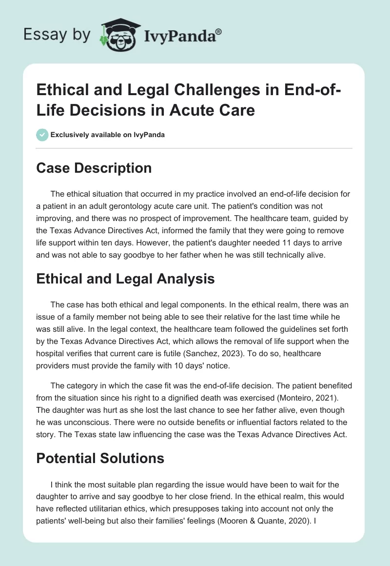 Ethical and Legal Challenges in End-of-Life Decisions in Acute Care. Page 1