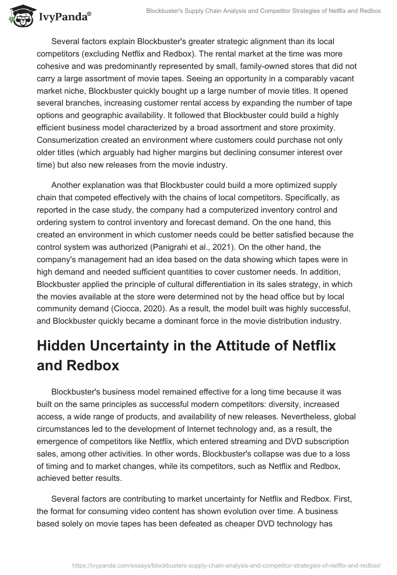 Blockbuster's Supply Chain Analysis and Competitor Strategies of Netflix and Redbox. Page 2
