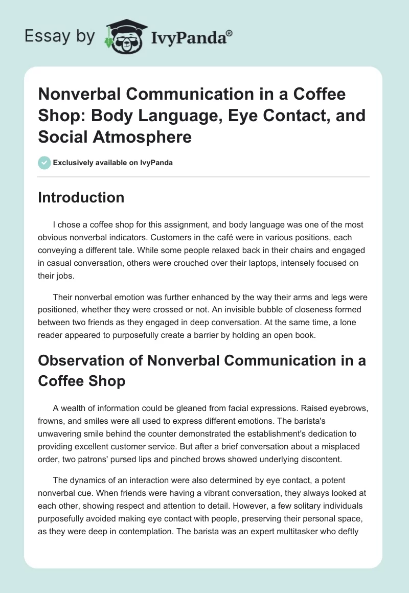 Nonverbal Communication in a Coffee Shop: Body Language, Eye Contact, and Social Atmosphere. Page 1