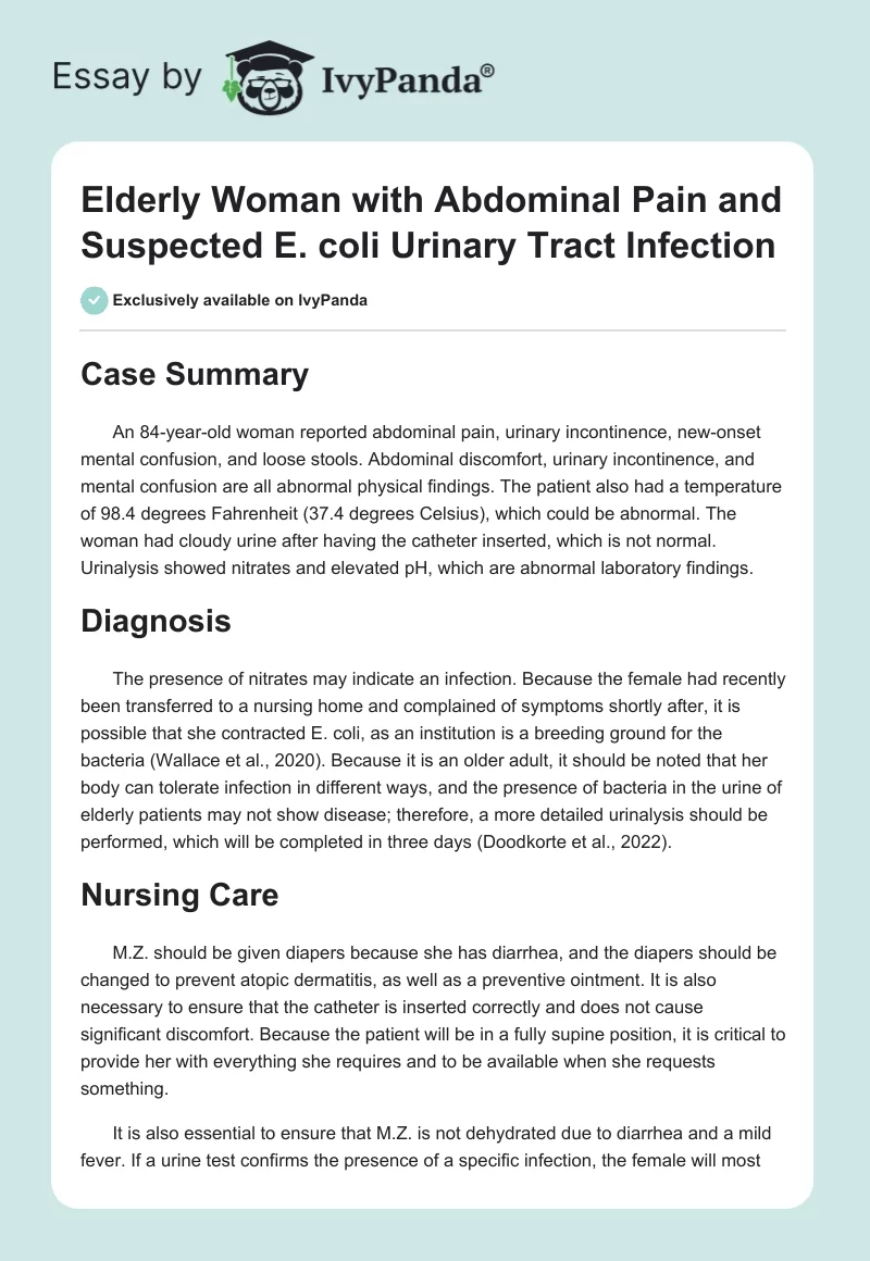 Elderly Woman with Abdominal Pain and Suspected E. coli Urinary Tract Infection. Page 1