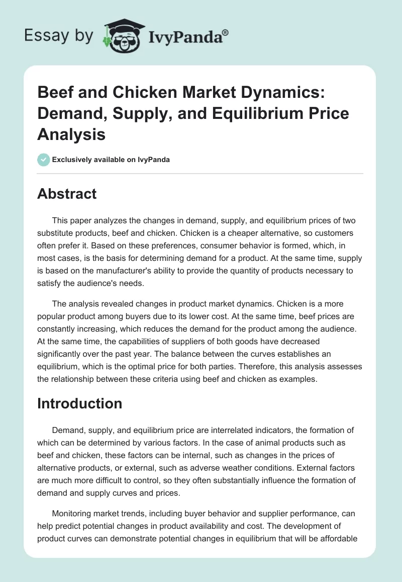 Beef and Chicken Market Dynamics: Demand, Supply, and Equilibrium Price Analysis. Page 1