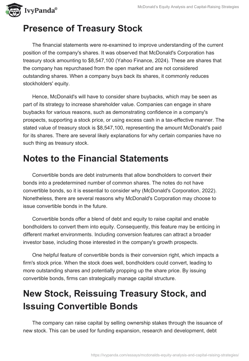 McDonald’s Equity Analysis and Capital-Raising Strategies. Page 2