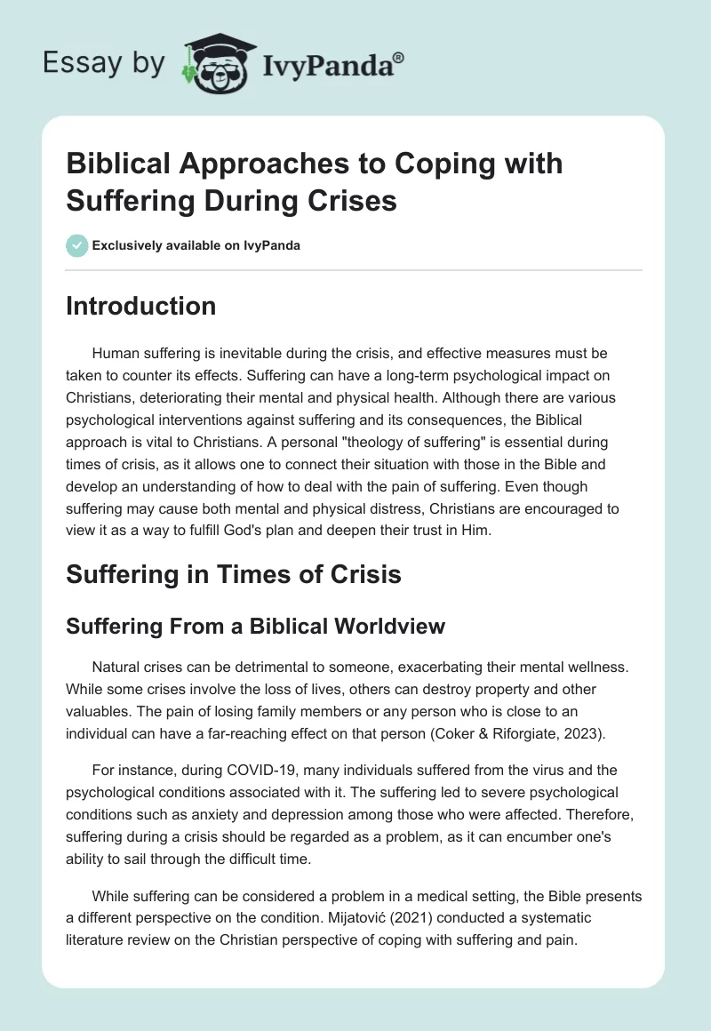 Biblical Approaches to Coping with Suffering During Crises. Page 1