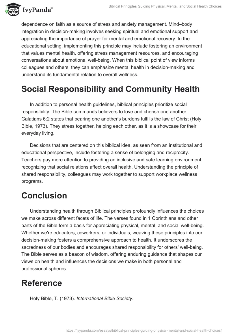 Biblical Principles Guiding Physical, Mental, and Social Health Choices. Page 2
