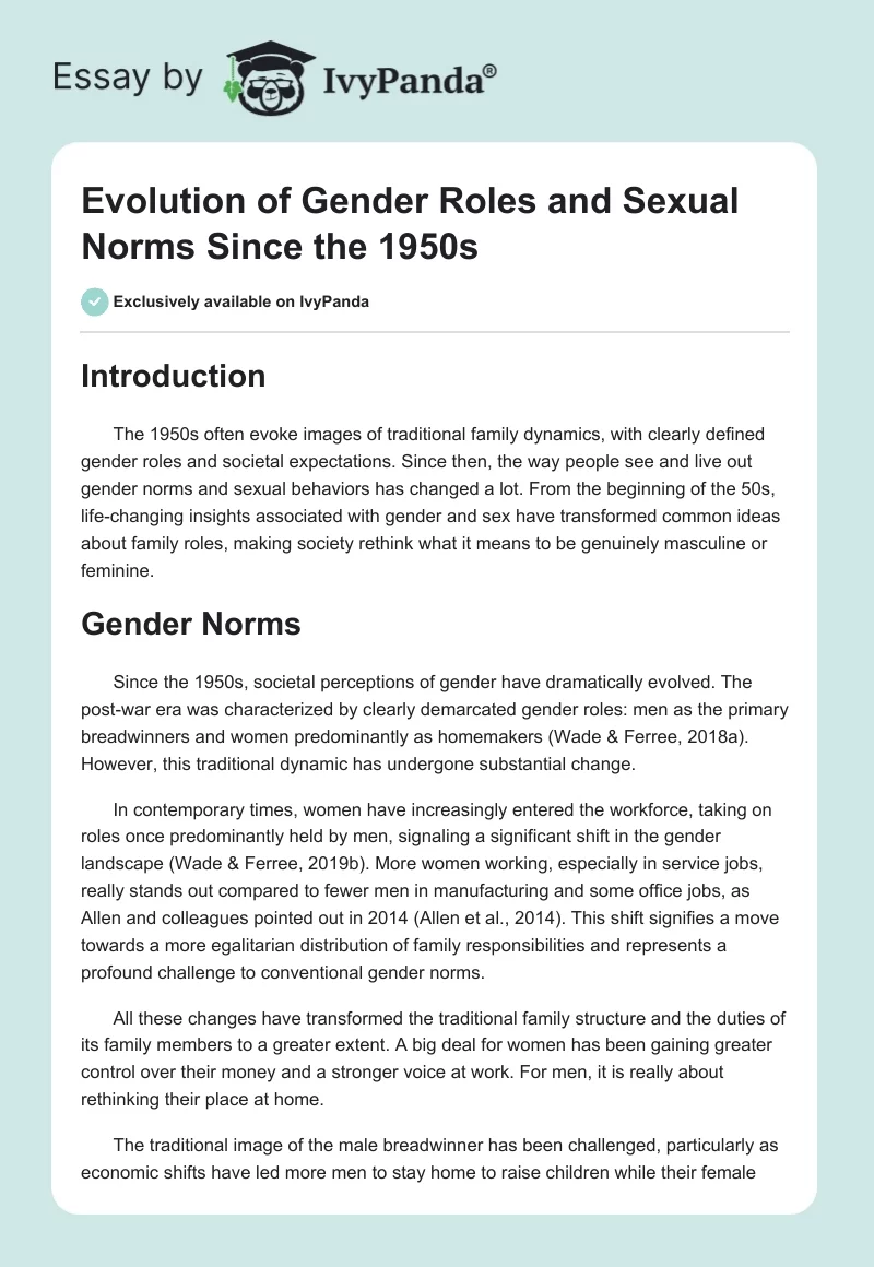 Evolution of Gender Roles and Sexual Norms Since the 1950s. Page 1