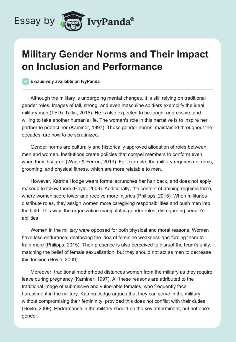 Military Gender Norms and Their Impact on Inclusion and Performance. Page 1