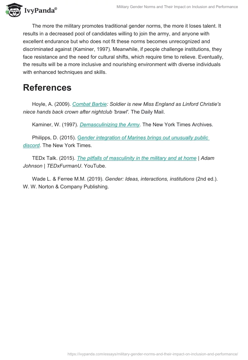 Military Gender Norms and Their Impact on Inclusion and Performance. Page 2