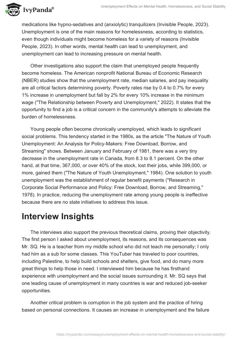 Unemployment Effects on Mental Health, Homelessness, and Social Stability. Page 2