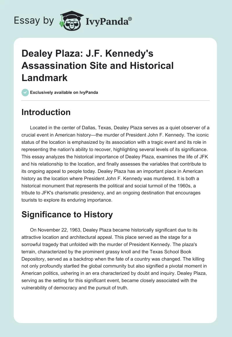 Dealey Plaza: J.F. Kennedy's Assassination Site and Historical Landmark. Page 1