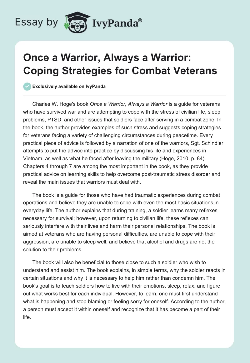 Once a Warrior, Always a Warrior: Coping Strategies for Combat Veterans. Page 1
