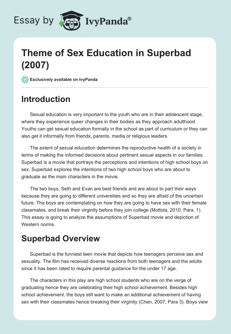 Theme of Sex Education in "Superbad" (2007). Page 1