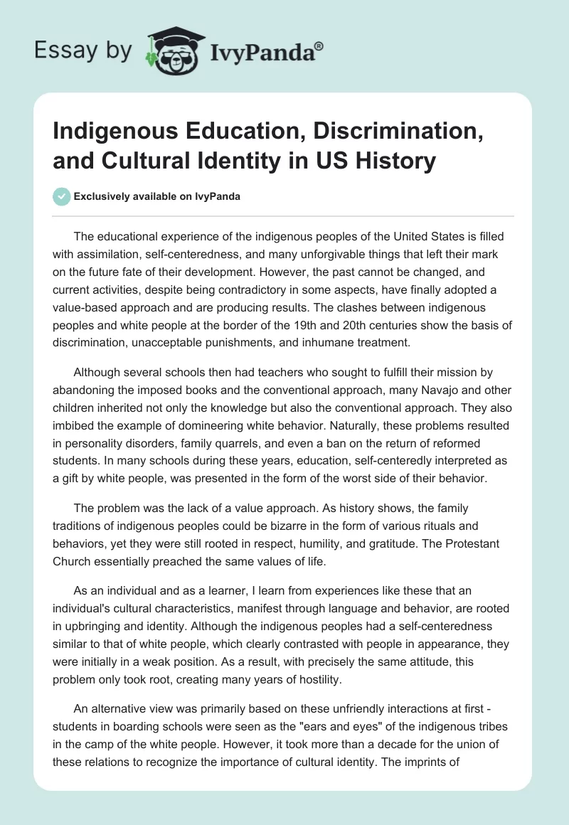 Indigenous Education, Discrimination, and Cultural Identity in US History. Page 1
