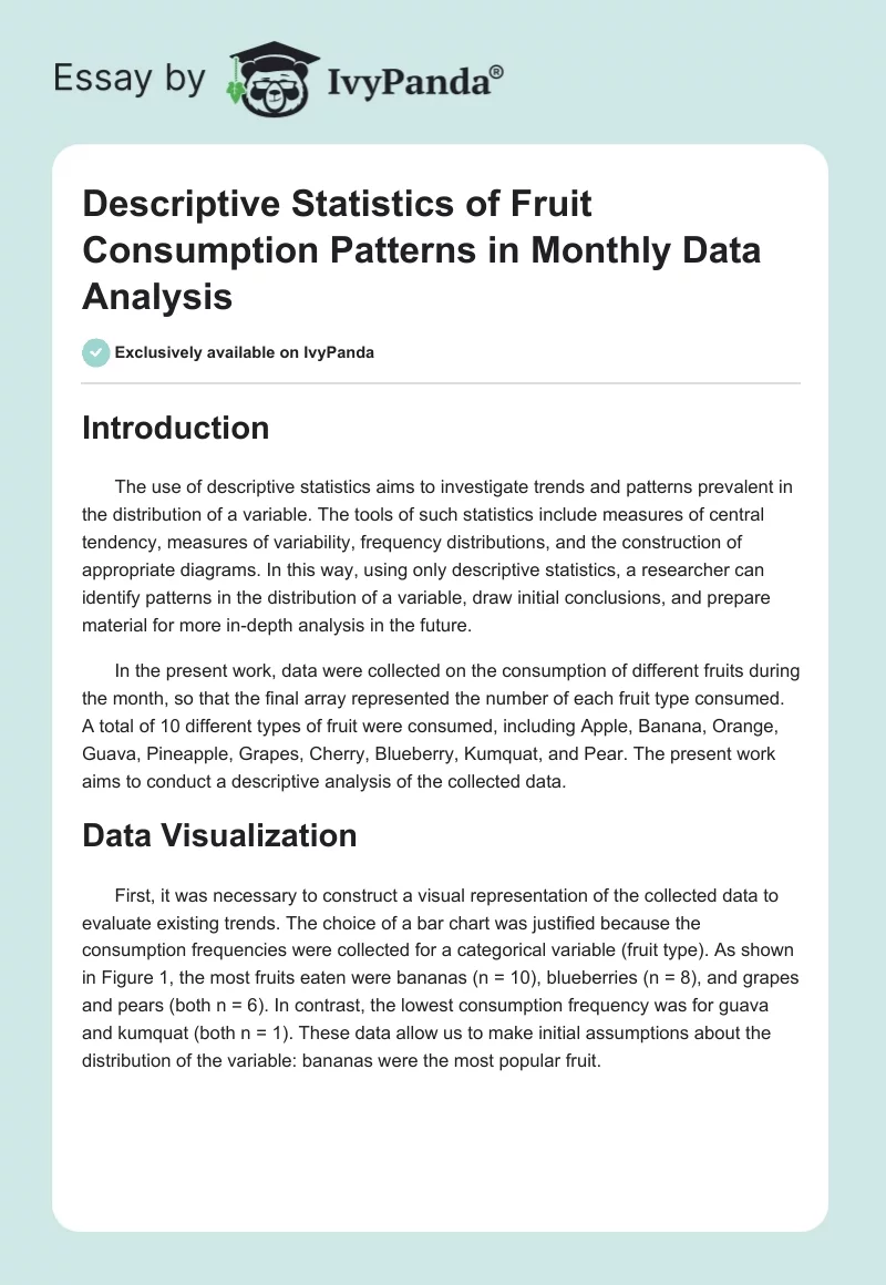Descriptive Statistics of Fruit Consumption Patterns in Monthly Data Analysis. Page 1