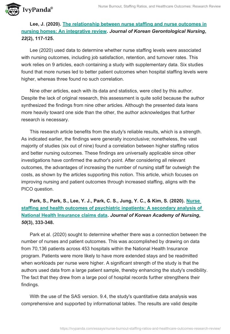 Nurse Burnout, Staffing Ratios, and Healthcare Outcomes: Research Review. Page 2
