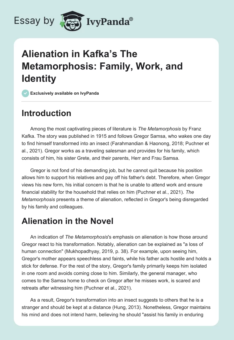 Alienation in Kafka’s The Metamorphosis: Family, Work, and Identity. Page 1