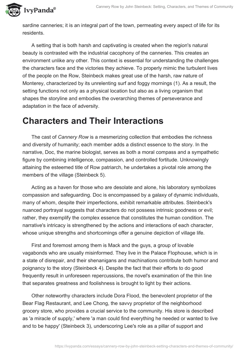 Cannery Row by John Steinbeck: Setting, Characters, and Themes of Community. Page 2
