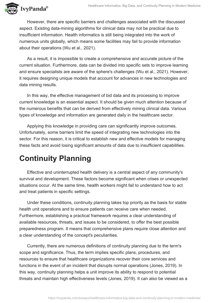 Healthcare Informatics, Big Data, and Continuity Planning in Modern Medicine. Page 2