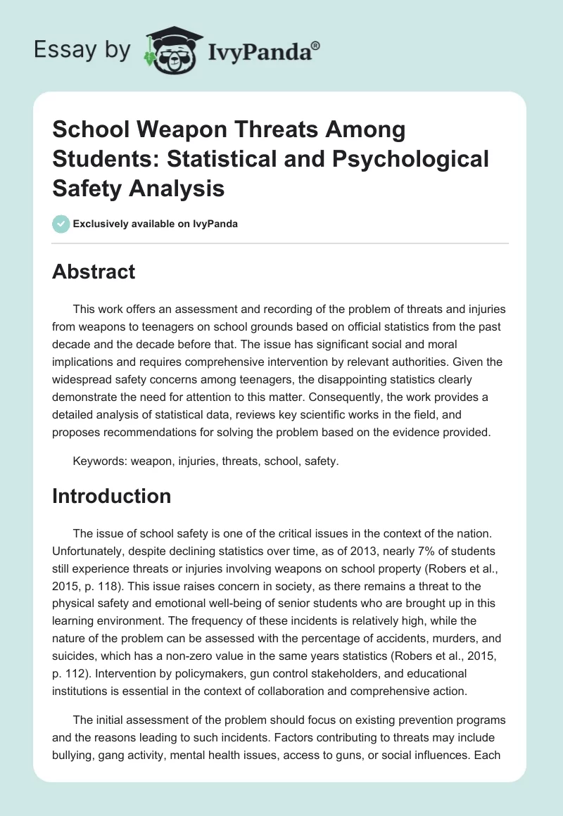 School Weapon Threats Among Students: Statistical and Psychological Safety Analysis. Page 1