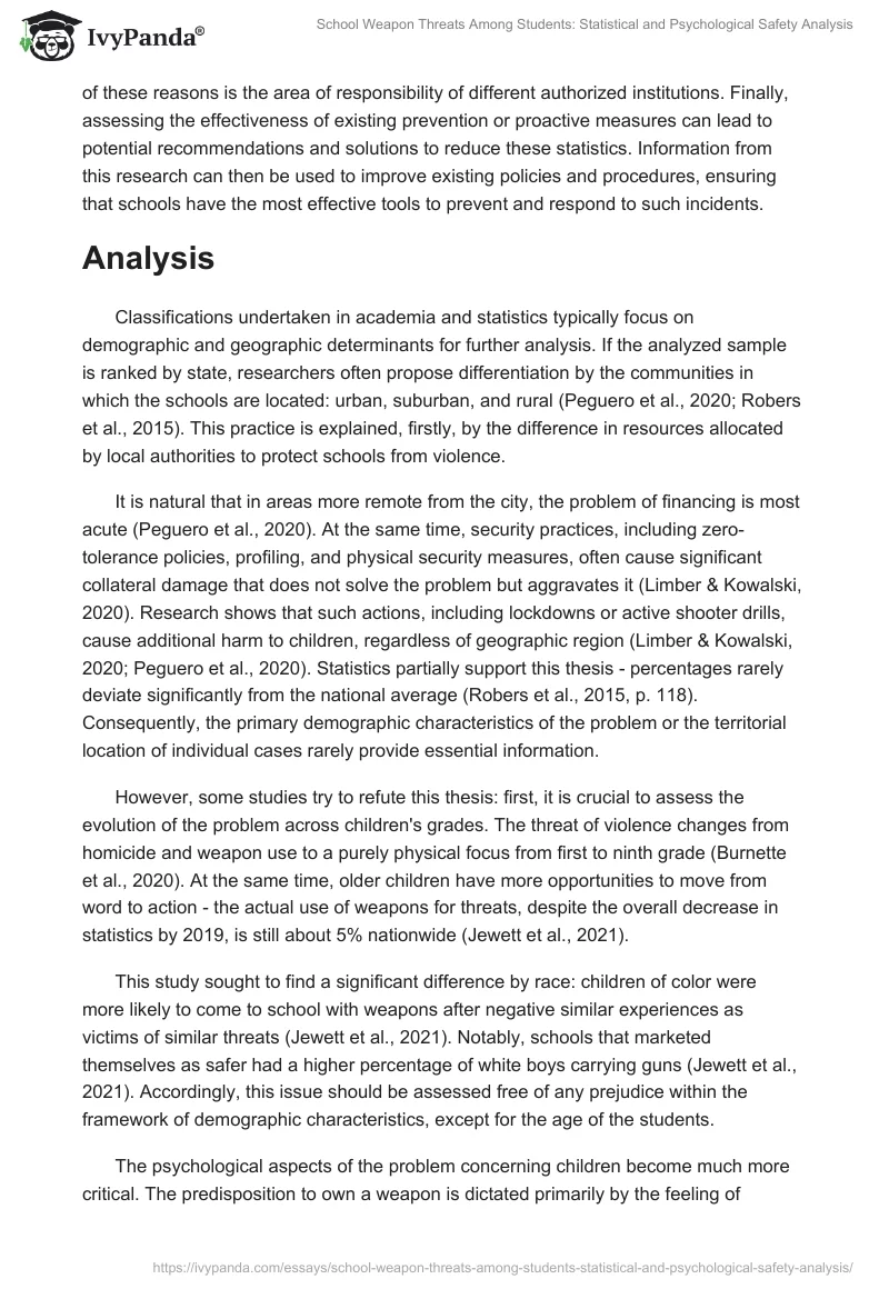 School Weapon Threats Among Students: Statistical and Psychological Safety Analysis. Page 2