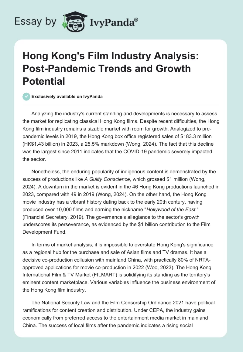 Hong Kong's Film Industry Analysis: Post-Pandemic Trends and Growth Potential. Page 1