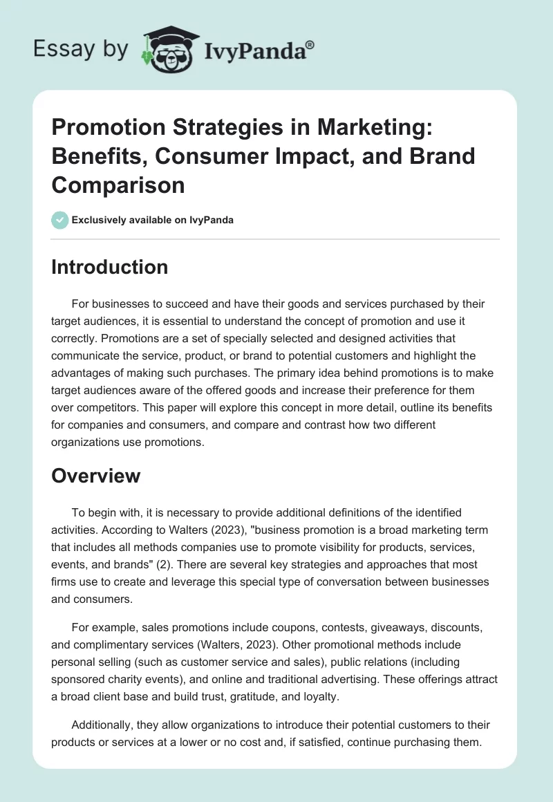 Promotion Strategies in Marketing: Benefits, Consumer Impact, and Brand Comparison. Page 1